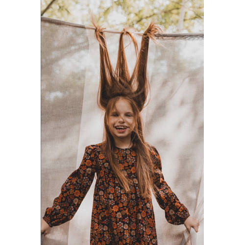 LOOXS little gebloemde corduroy overgooier oranje Jurk Bloemen 116