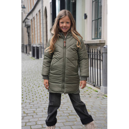 Like Flo reversible gewatteerde winterjas Ariana armygroen beige Meisjes Polyester Capuchon 146 152