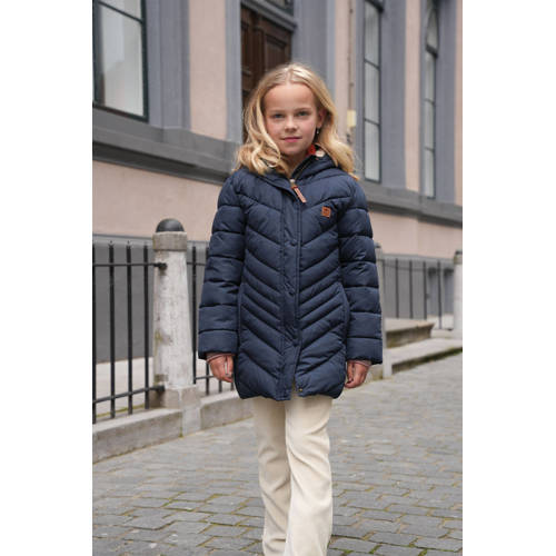 Like Flo quilted gewatteerde winterjas Alina donkerblauw Meisjes Polyamide Capuchon 104