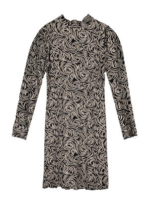 jurk Monai met all over print antraciet/wit