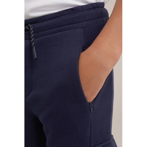 WE Fashion slim fit cargobroek donkerblauw Jongens Sweat Effen 140