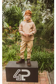thumbnail: Beige jongens 4PRESIDENT Monty broek van stretchkatoen met elastische tailleband met koord en effen