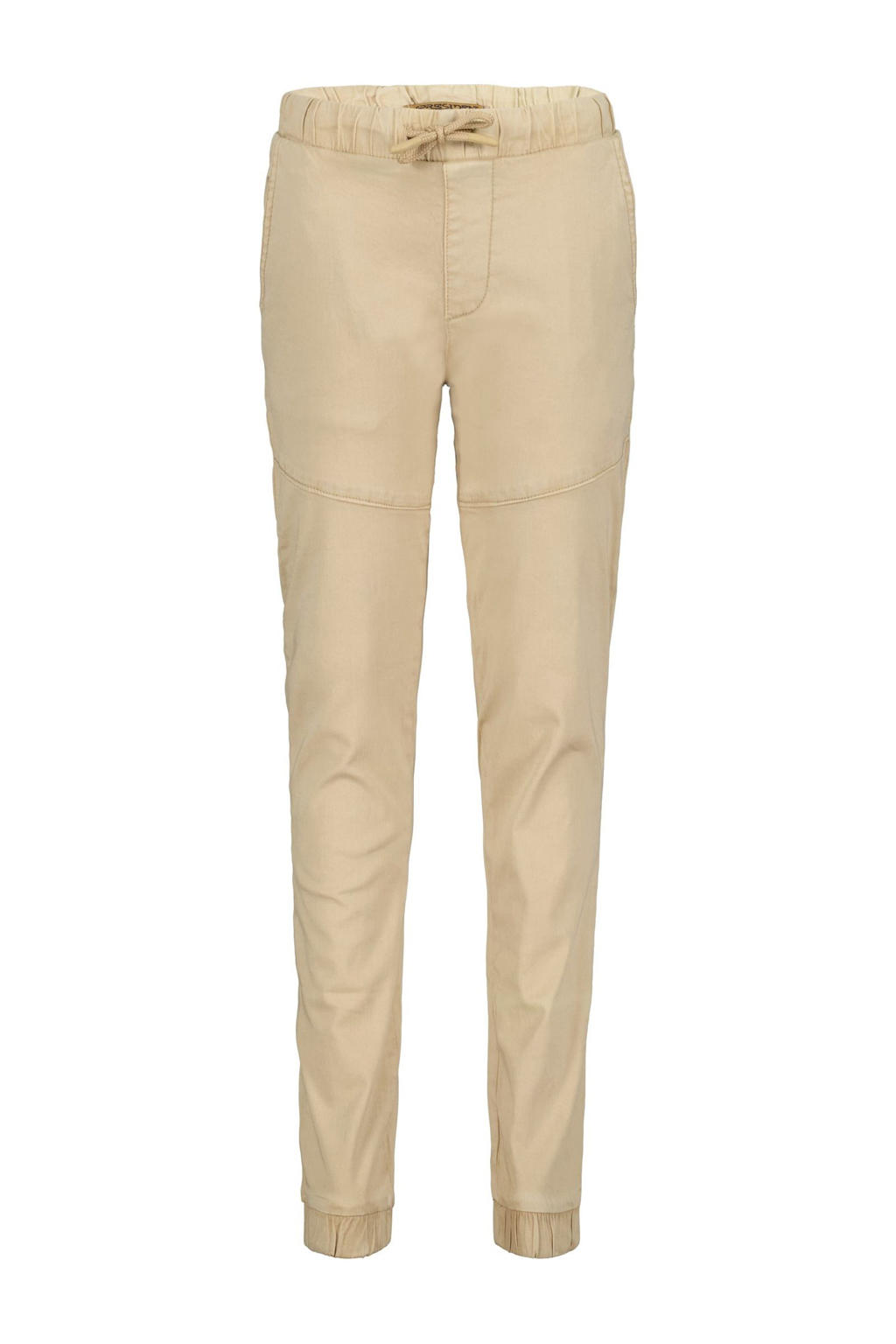 Beige jongens 4PRESIDENT Monty broek van stretchkatoen met elastische tailleband met koord en effen