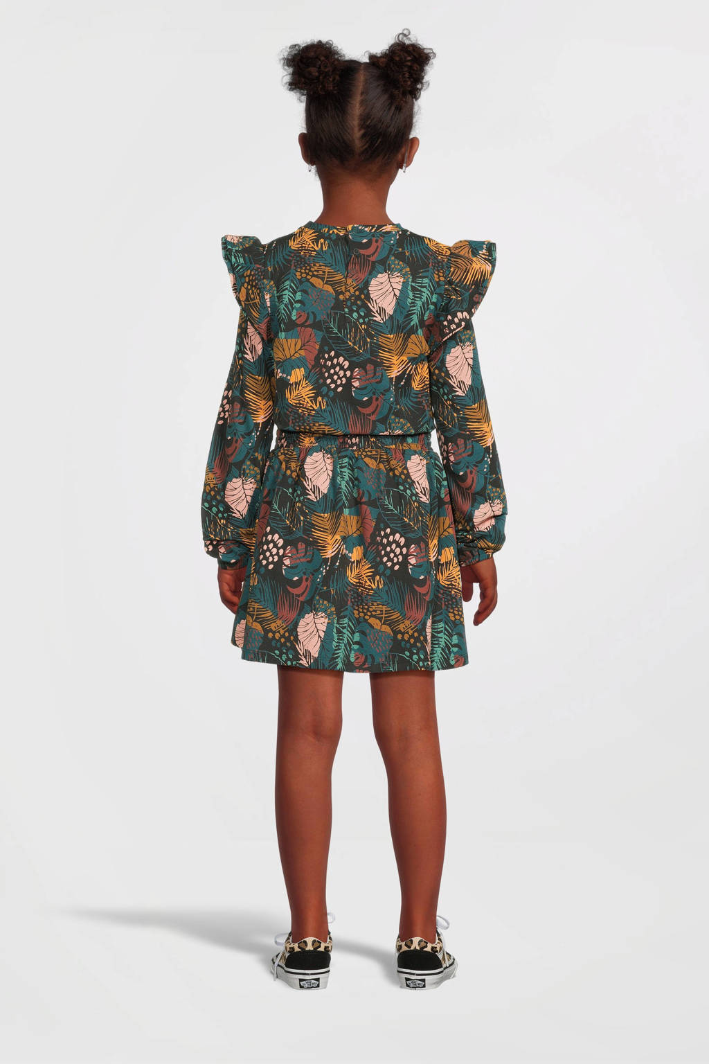 4PRESIDENT Iris jurk met bladprint groen/geel/zwart