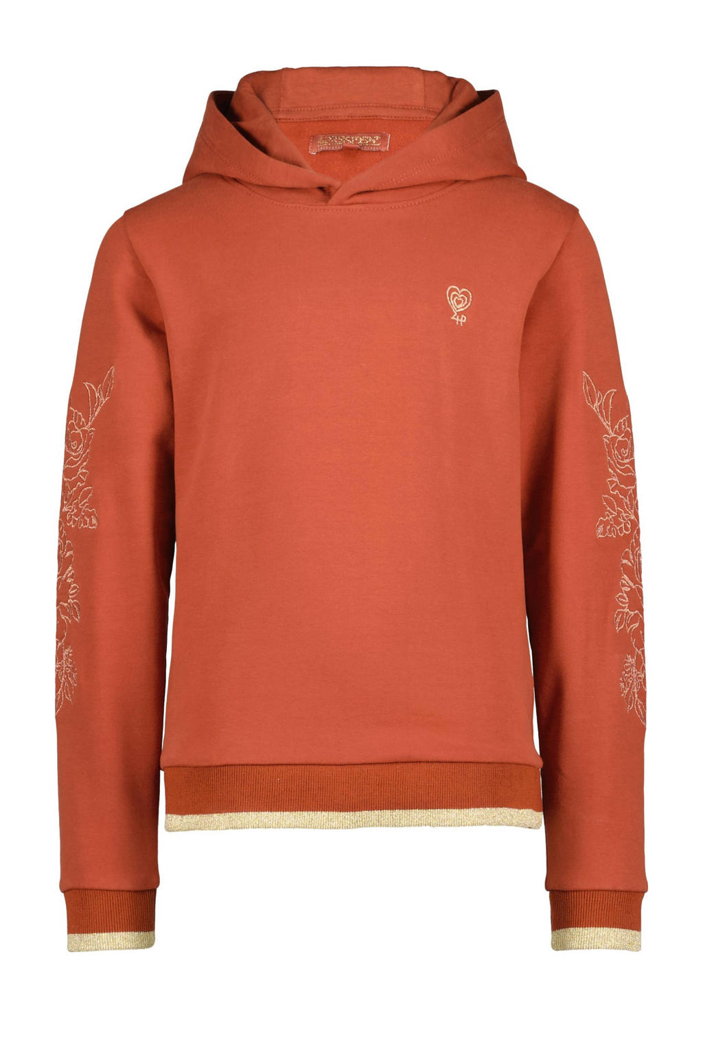 Bruine meisjes 4PRESIDENT Irma hoodie van stretchkatoen met printopdruk, lange mouwen en capuchon