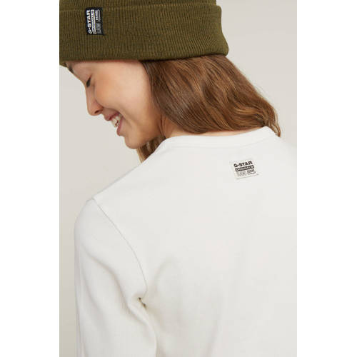 G-Star Raw T-shirt t-shirt l\s slim crop ecru Meisjes Stretchkatoen Ronde hals 152