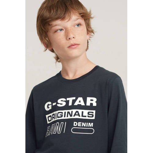 G-Star Raw longsleeve t-shirt l\s regular donkerblauw wit Jongens Katoen Ronde hals 128