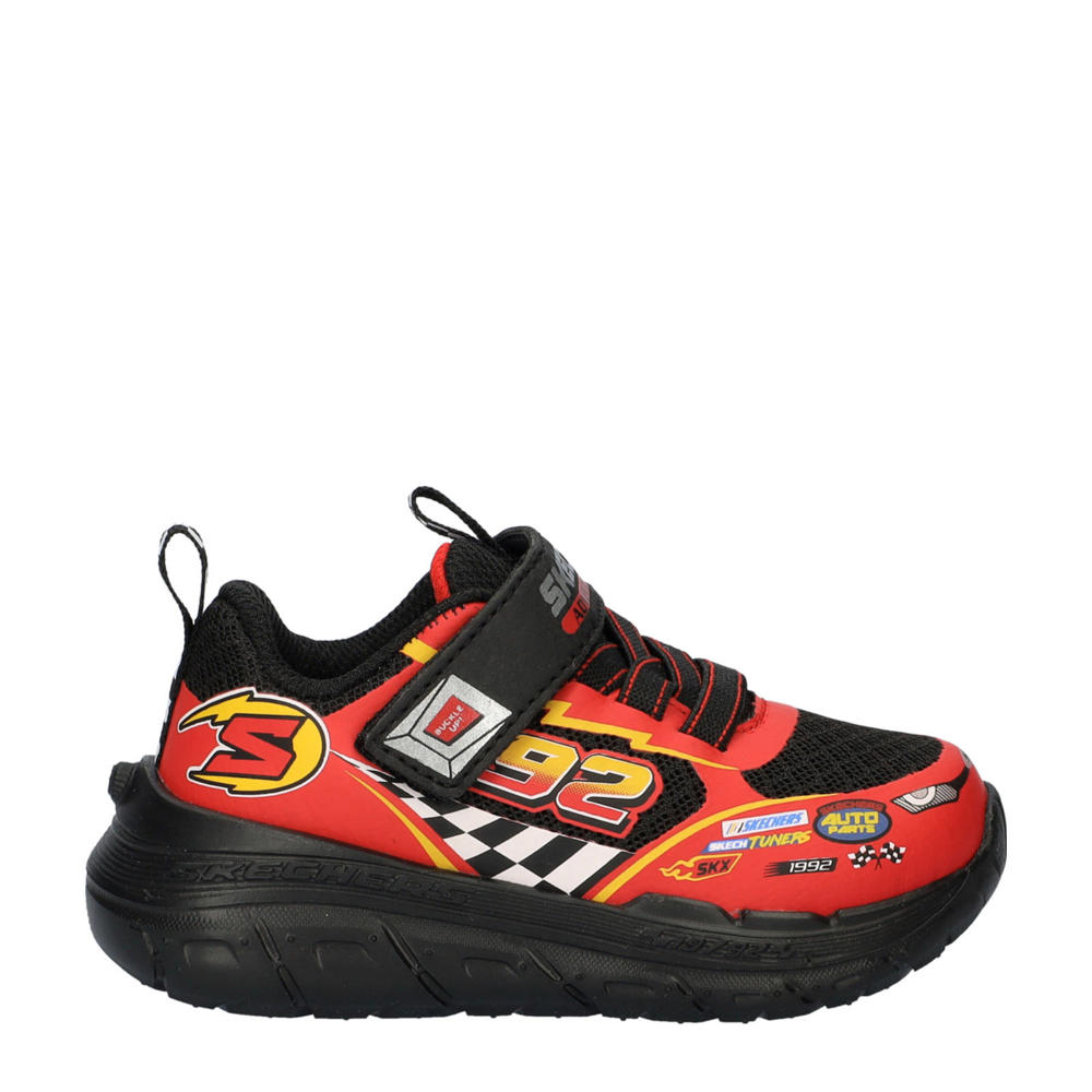 Rood en zwarte jongens Skechers Tracks sneakers van nylon met chunky hak en klittenband