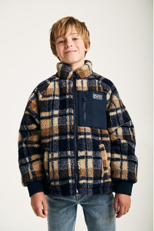 geruite teddy jas Stuttgart donkerblauw/beige/bruin