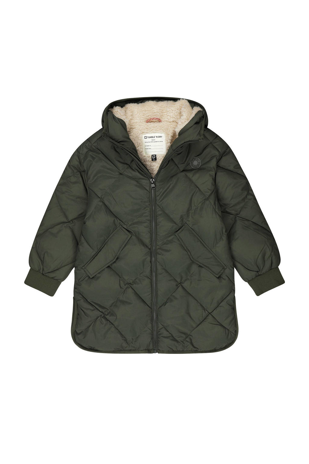 Groene meisjes Tumble 'n Dry quilted gewatteerde winterjas Baltic van polyester met lange mouwen en ritssluiting