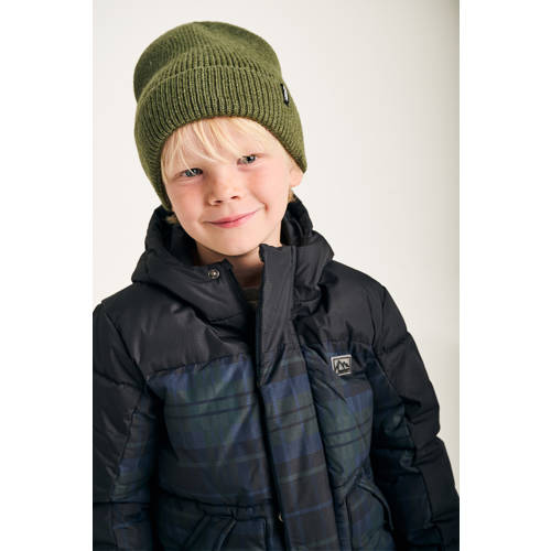 Tumble 'n Dry geruite gewatteerde winterjas Hamburg zwart Jongens Polyester Capuchon