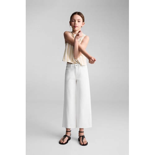 Mango Kids high waist wide leg jeans wit Meisjes Katoen Effen 116
