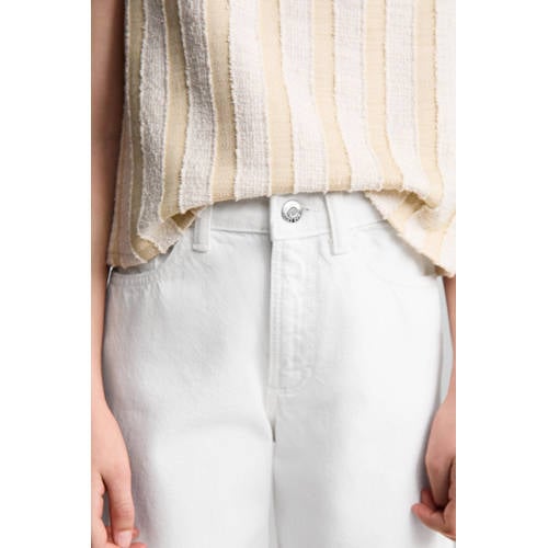 Mango Kids high waist wide leg jeans wit Meisjes Katoen Effen 116