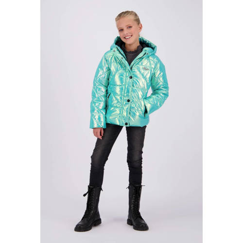 VINGINO gewatteerde winterjas Teila turquoise metallic Blauw Meisjes Polyester Capuchon 164