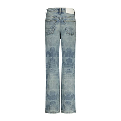 VINGINO high waist wide leg jeans Cato Laser Star met sterren blue vintage Blauw Meisjes Denim 140