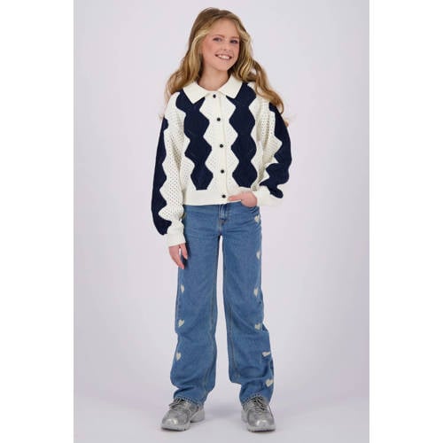 Vingino high waist wide leg jeans Cato Heart met hartjes light vintage Blauw Meisjes Denim