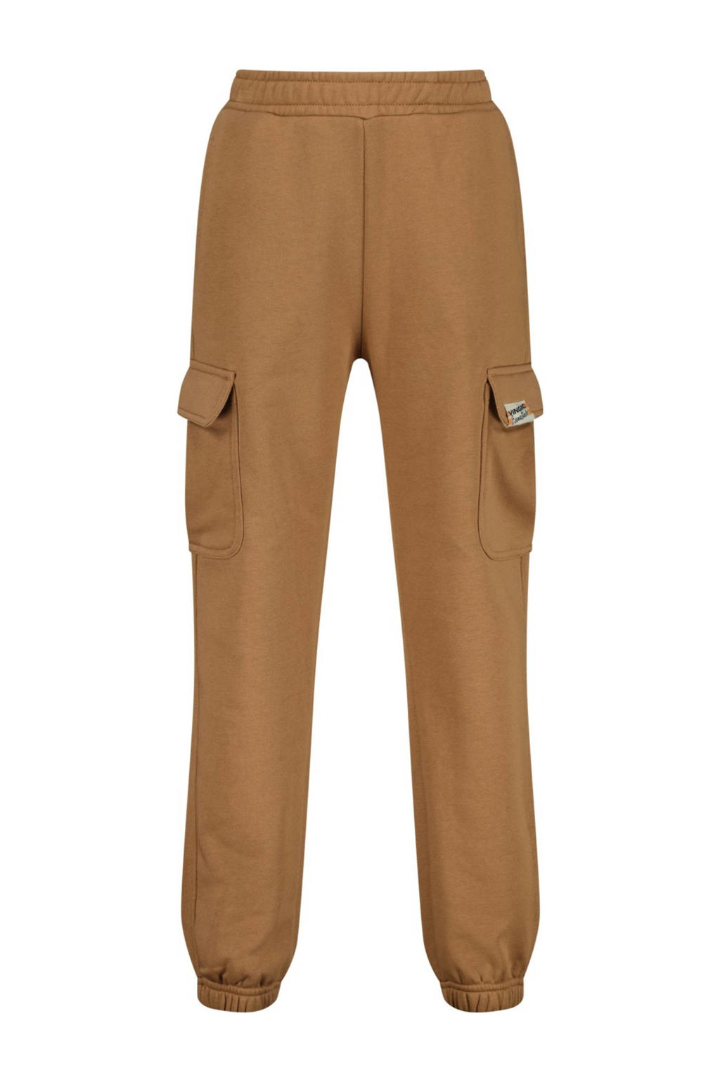 Bruine meisjes Vingino high waist loose fit joggingbroek Basic rustiek van sweat materiaal met elastische tailleband en effen