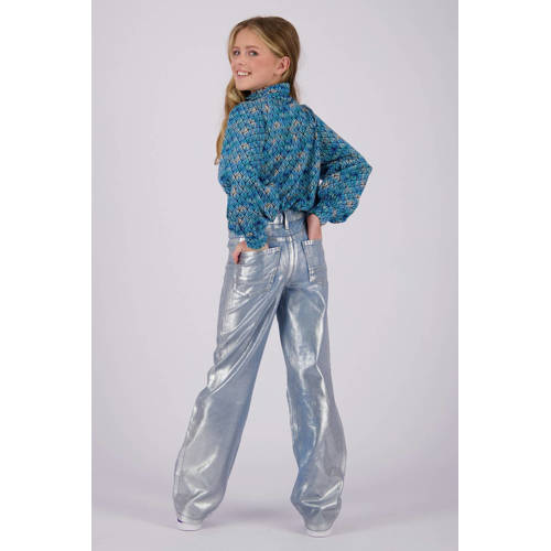 VINGINO high waist wide leg jeans Cato Metallic denim Blauw Effen 170
