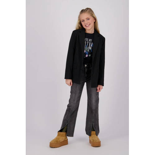 Vingino blazer Tristy met krijtstreep zwart Meisjes Polyester Klassieke kraag - maat 104 afbeelding