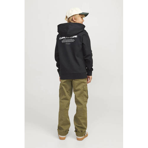 jack & jones JUNIOR hoodie JCOAERO met tekst zwart Sweater Tekst 164