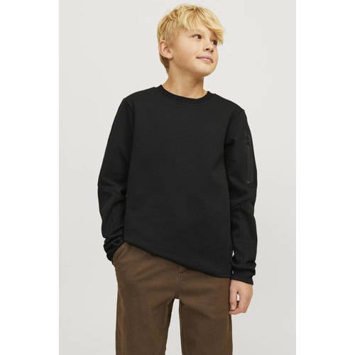 jack & jones JUNIOR sweater JCOFUSION mosgroen Zwart Effen 152