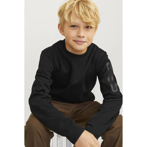 jack & jones JUNIOR sweater JCOFUSION mosgroen Zwart Effen 152