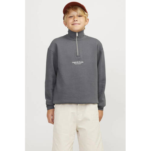 jack & jones JUNIOR sweater JORVESTERBRO met tekst Grijs Tekst 140