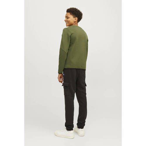 jack & jones JUNIOR sweater JCOFUSION mosgroen Effen 140