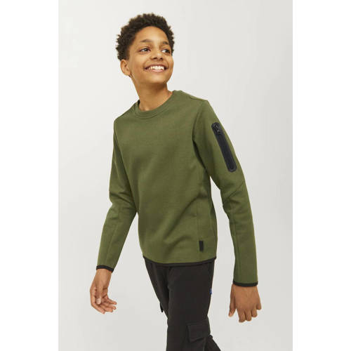 jack & jones JUNIOR sweater JCOFUSION mosgroen Effen 140