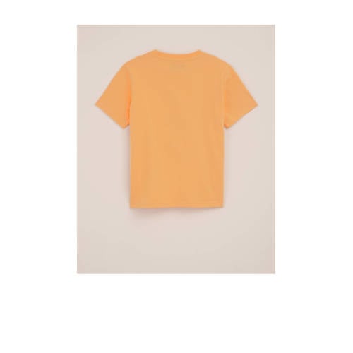 WE Fashion T-shirt met printopdruk abrikoos Geel Jongens Katoen Ronde hals 92