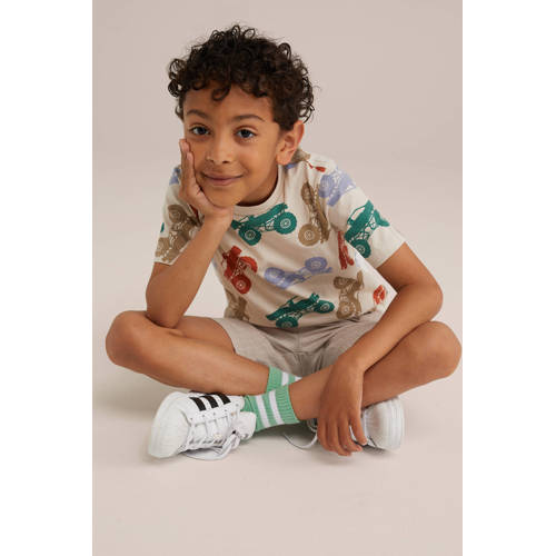 WE Fashion T-shirt met all over print beige Jongens Katoen Ronde hals All over print 110 116