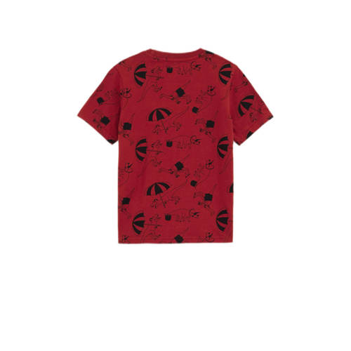 WE Fashion T-shirt met all over print donkerrood Jongens Katoen Ronde hals 122 128