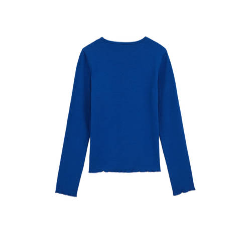 WE Fashion longsleeve hardblauw Meisjes Stretchkatoen Ronde hals Effen 122 128