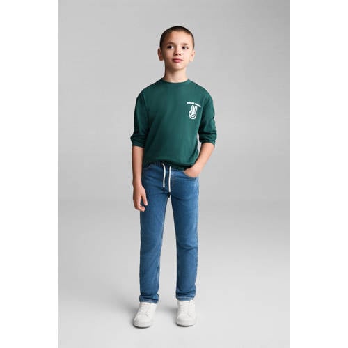Mango Kids slim fit jeans medium blue Blauw Jongens Stretchdenim Effen 140