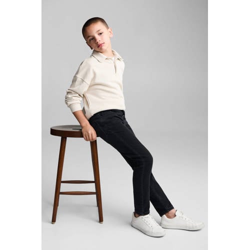 Mango Kids slim fit jeans black Zwart Jongens Stretchdenim Effen 122