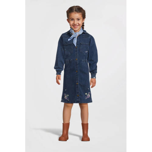 Noppies kids jurk met grafische print en borduursels Blauw Meisjes Denim Klassieke kraag - maat 128 afbeelding