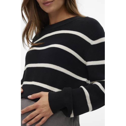 Mamalicious sweater zwart Trui Dames Katoen Ronde hals Streep S