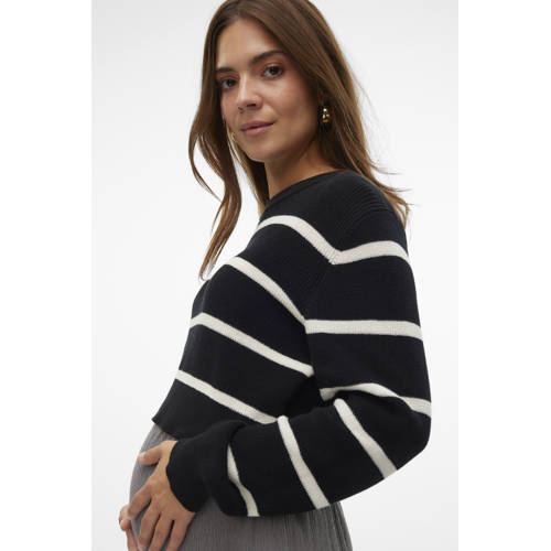 Mamalicious sweater zwart Trui Dames Katoen Ronde hals Streep S