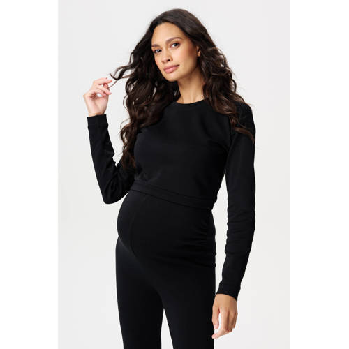 Noppies maternity crop zwangerschaps- en voedingstop Leela zwart Dames Katoen Ronde hals