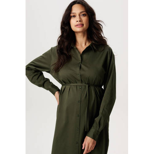 Noppies maternity zwangerschaps- en voedingsjurk Akaya groen Dames Katoen Klassieke kraag