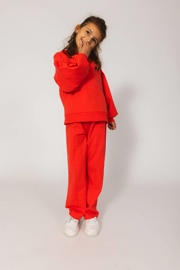 thumbnail: Rode meisjes Quapi straight fit broek van stretchkatoen met regular waist, elastische tailleband met koord en effen