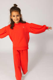 thumbnail: Rode meisjes Quapi hoodie van sweat materiaal met effen, lange mouwen, capuchon en ballonmouwen