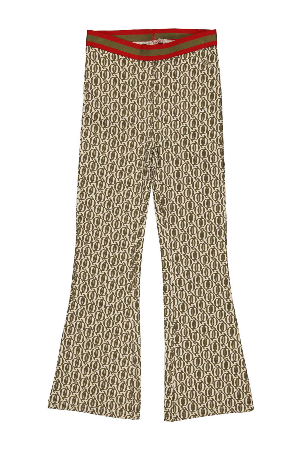 Groen en ecru meisjes Quapi flared broek van stretchkatoen met regular waist en elastische tailleband