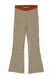 thumbnail: Groen en ecru meisjes Quapi flared broek van stretchkatoen met regular waist en elastische tailleband