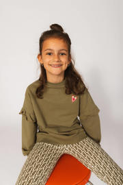thumbnail: Groene meisjes Quapi Teens sweater met effen, lange mouwen, ronde hals en ruches