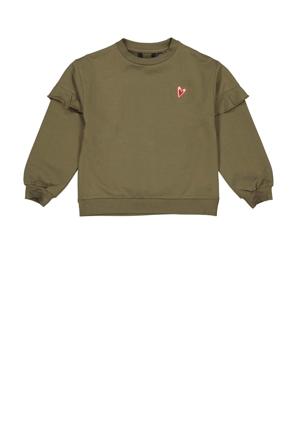Groene meisjes Quapi sweater met effen, lange mouwen, ronde hals en ruches