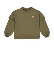 thumbnail: Groene meisjes Quapi sweater met effen, lange mouwen, ronde hals en ruches