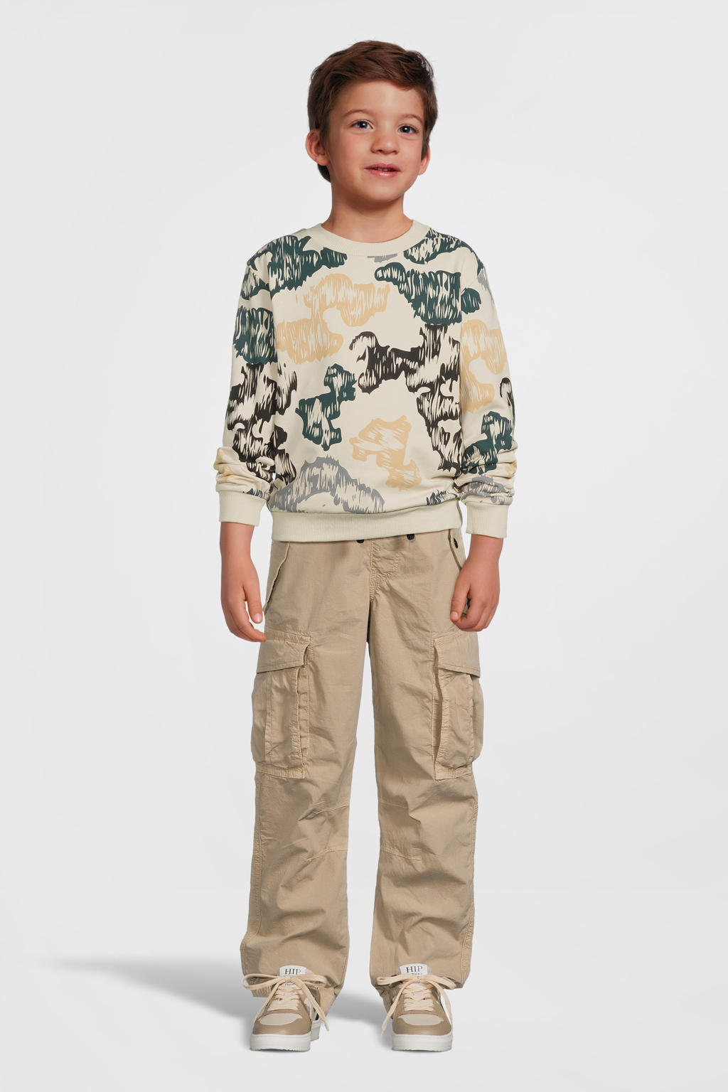 Beige, grijs en blauwe jongens Quapi sweater met lange mouwen, ronde hals en elastische boord