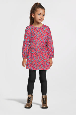 jurk DANAE met all over print en ceintuur lichtblauw/rood