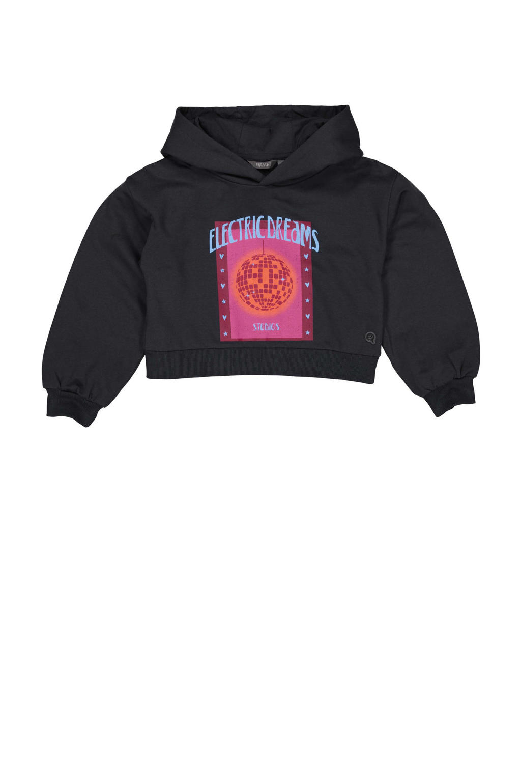 Zwarte meisjes Quapi hoodie van katoen met printopdruk, lange mouwen, capuchon en geribde boorden